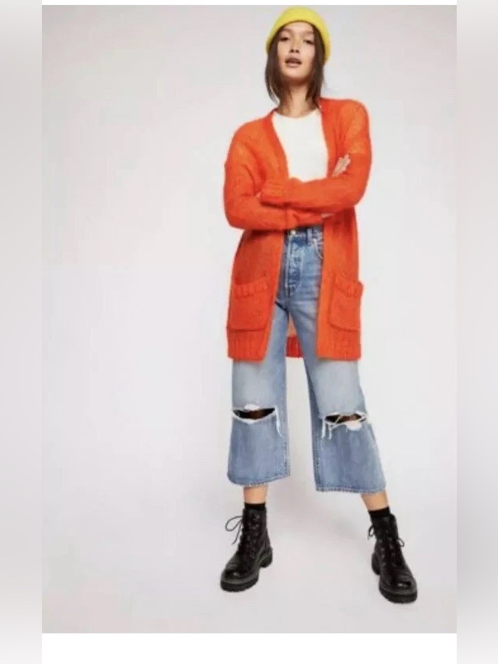 Free people Cozy Open-Front Orange Women's Cardigan Sweater - Picture 2 of 11